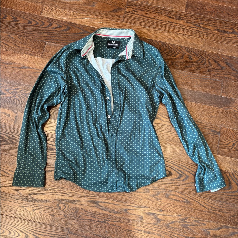 Men's butter cloth Green Polka Dot Shirt